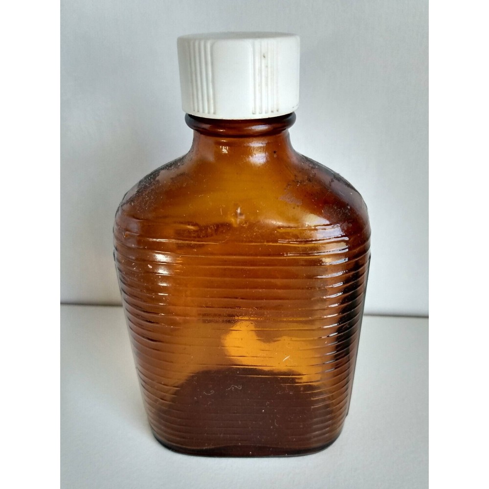 Vintage Brown Rx Pharmacy Bottle Ribbed Sides